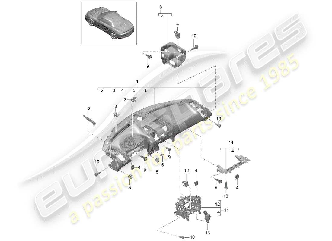 porsche 2013 (981 boxster) armaturenbrettverkleidung - ersatzteildiagramm