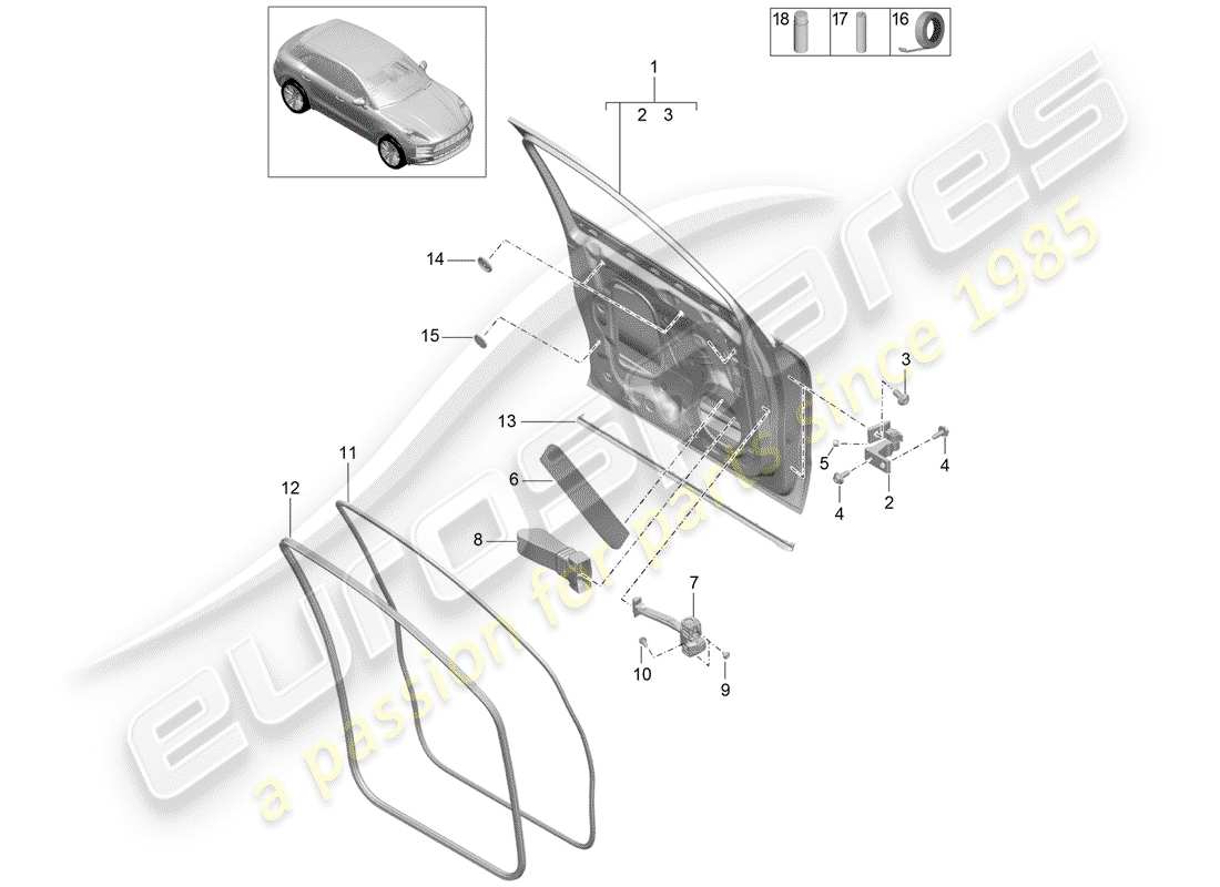 porsche 2019 (macan) türschale teilediagramm