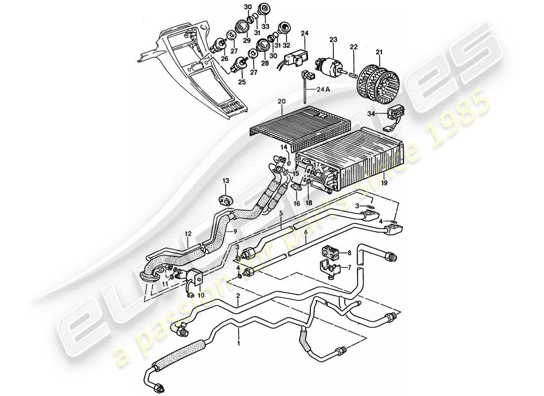 porsche 1993 (928) zusatzklimaanlage - leitungen ersatzteildiagramm