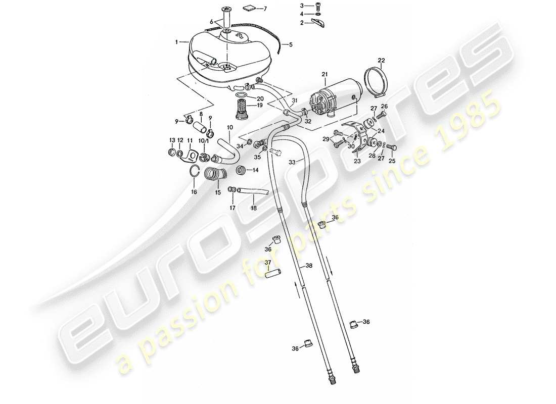 porsche 1976 (911 turbo) kraftstoffsystem - für fahrzeuge mit - aluminium-zusatzhalterung ersatzteildiagramm