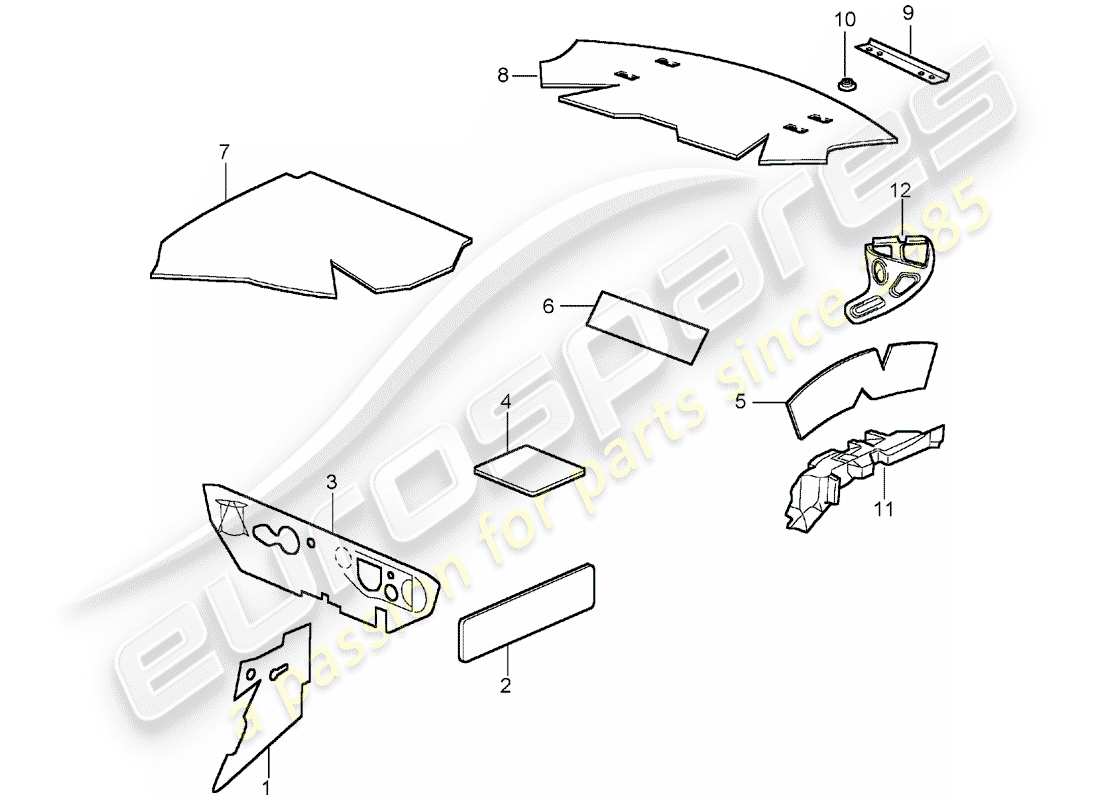 porsche 2002 (996 turbo / gt2) karosserie - schalldämmung 1 ersatzteildiagramm