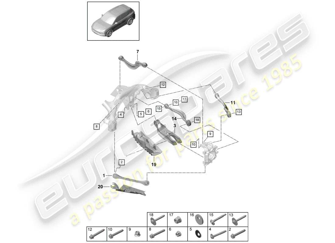 porsche 2018 (cayenne e3 9ya/9yb) teilediagramm für querlenker