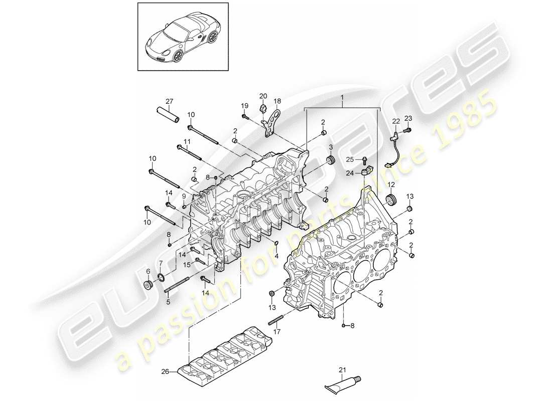 porsche 2009 (987 cayman) kurbelgehäuse-teilediagramm
