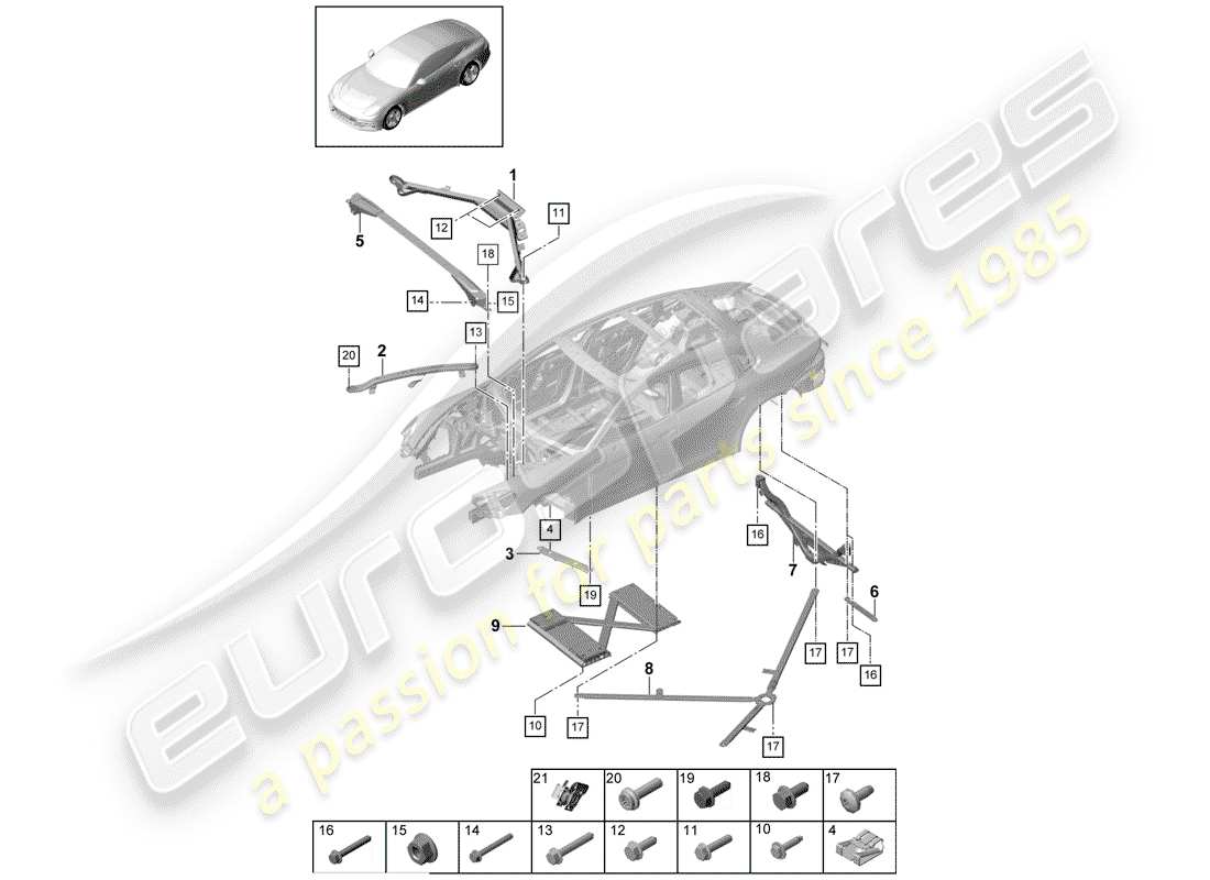 porsche 2017 (panamera 971-1) dome strut-ersatzteildiagramm