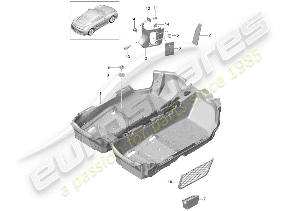 porsche 2016 (981 cayman gt4) bodenabdeckung ersatzteildiagramm