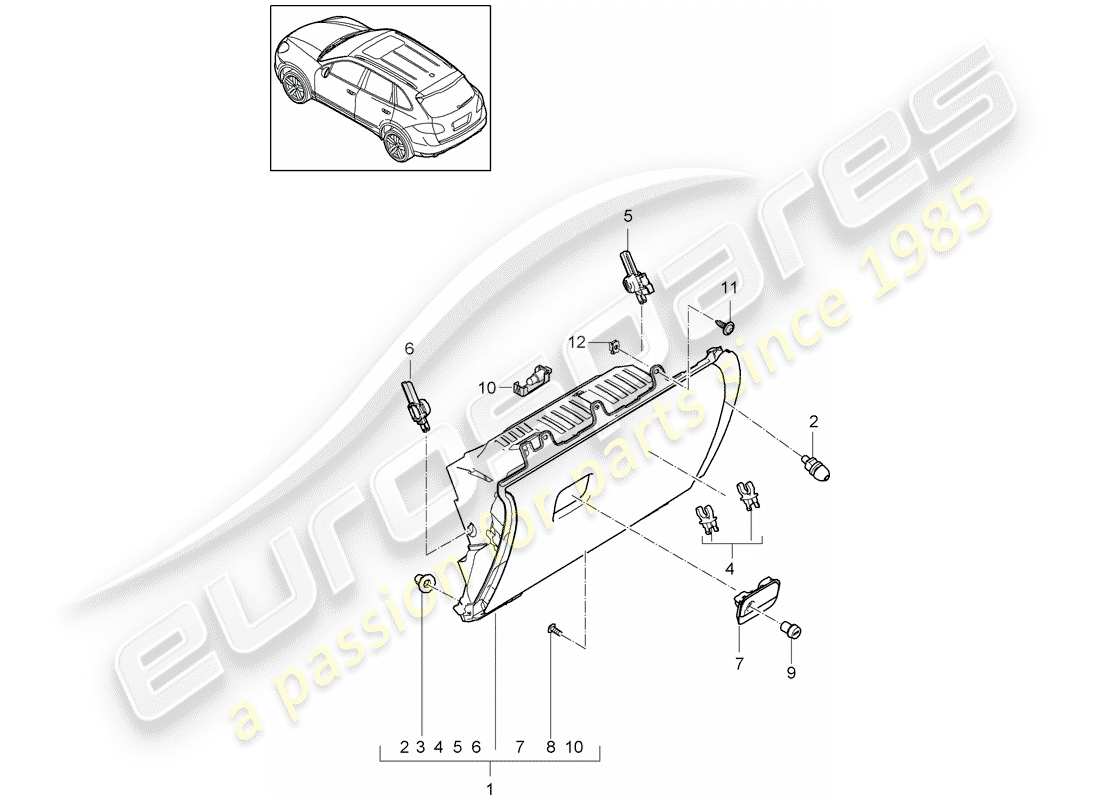 porsche 2012 (cayenne e2 92a) handschuhfach-ersatzteildiagramm