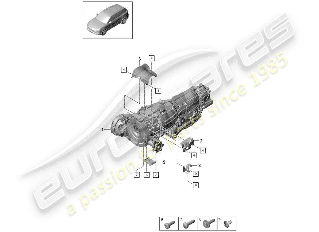 porsche 2018 (cayenne e3 9ya/9yb) elektromotor teilediagramm