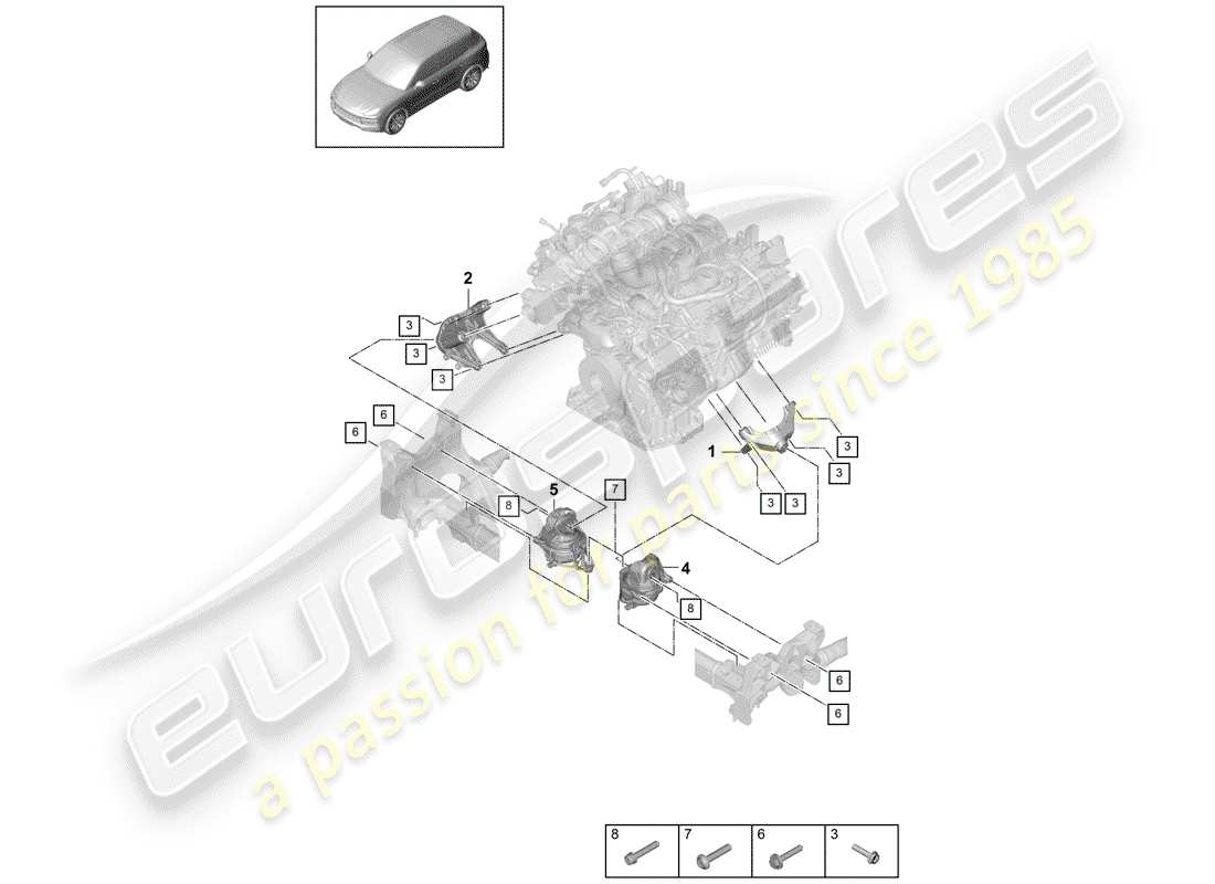 porsche 2018 (cayenne e3 9ya/9yb) motorhebezug ersatzteildiagramm