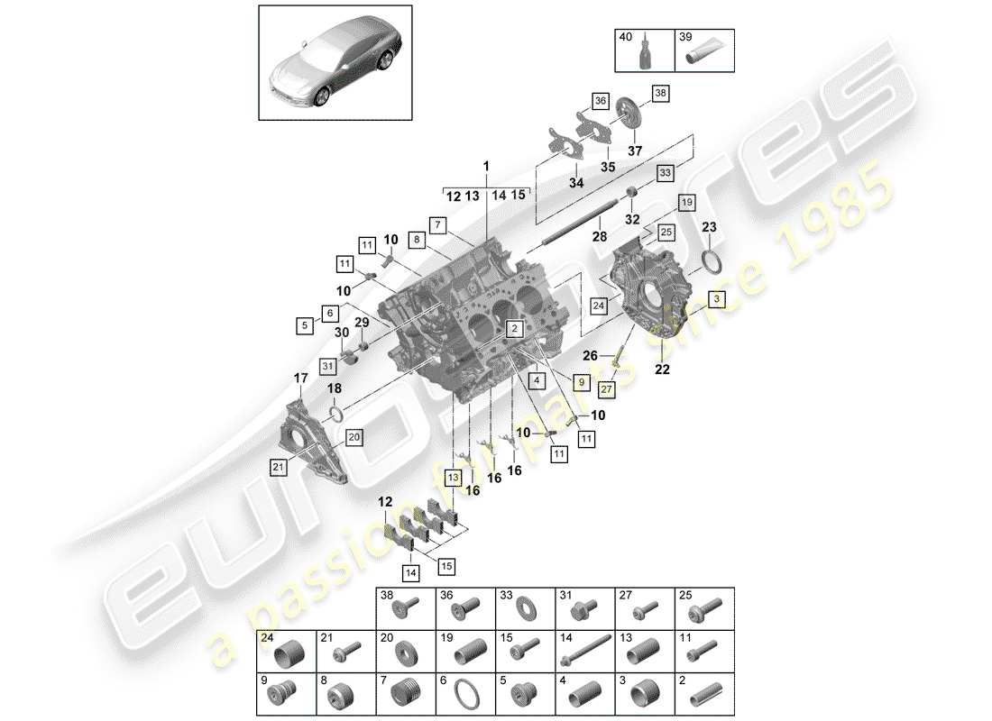 porsche 2017 (panamera 971-1) kurbelgehäuse-teilediagramm