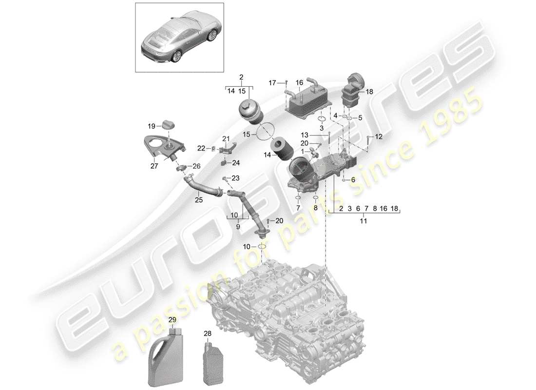 porsche 2020 (991-2) motor (öldruck/schmierung) teilediagramm