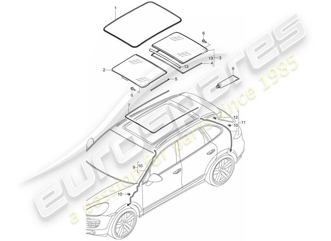 porsche 2012 (cayenne e2 92a) glasdach - ersatzteildiagramm