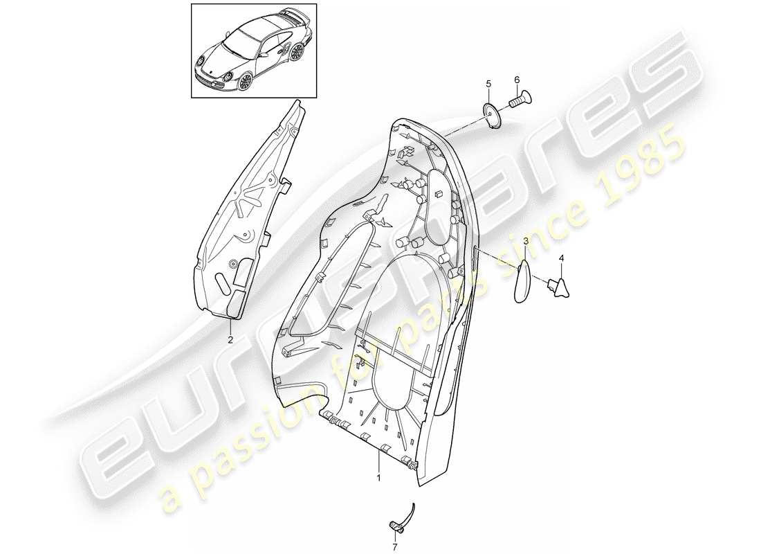 porsche 2011 (997-2 turbo / gt2 rs) rückenlehnenschale ersatzteildiagramm