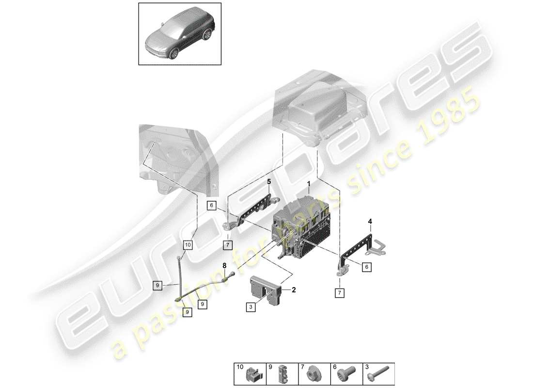 porsche 2018 (cayenne e3 9ya/9yb) leistungs- und steuerelektronik - teilediagramm