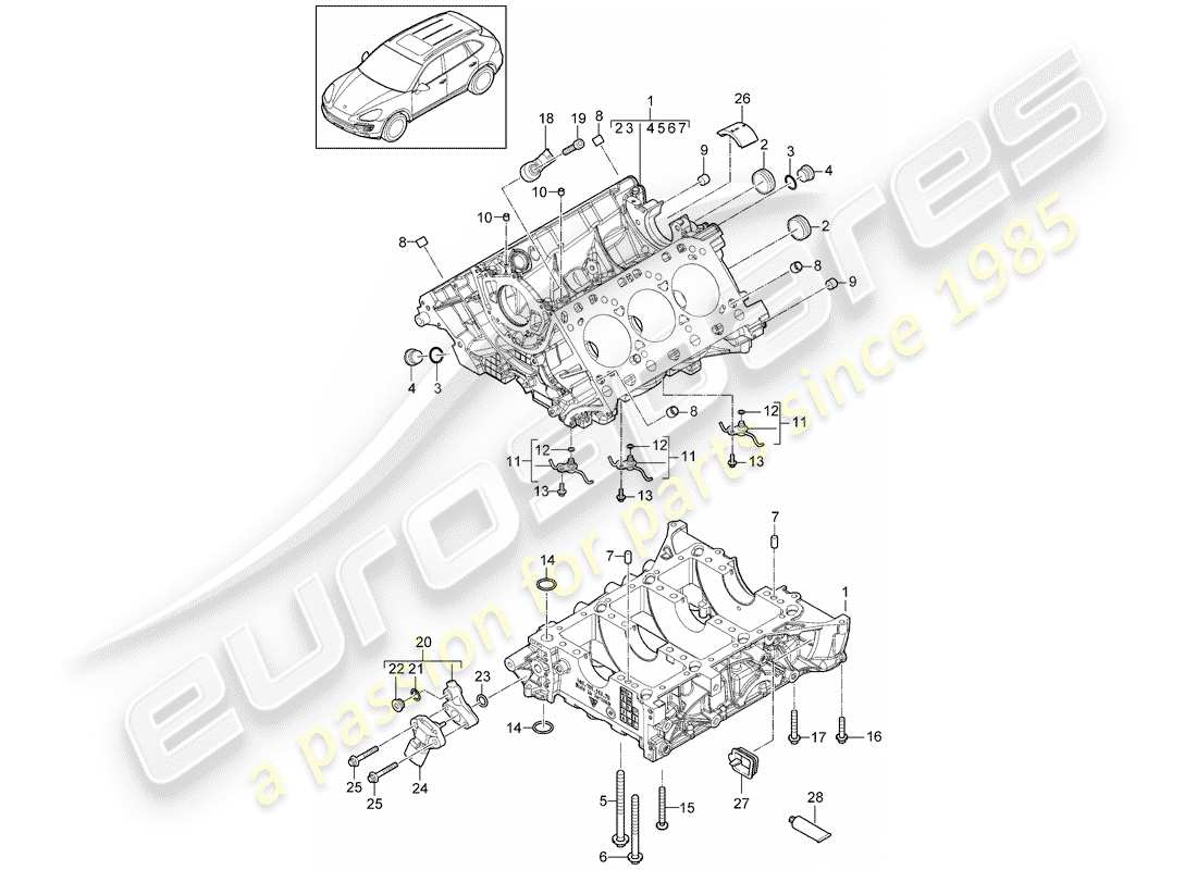 porsche 2012 (cayenne e2 92a) kurbelgehäuse teilediagramm