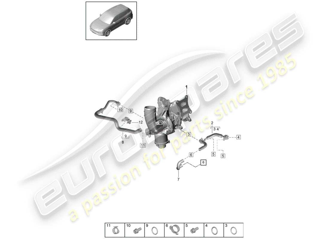 porsche 2018 (cayenne e3 9ya/9yb) wasserkühlung für ersatzteildiagramm
