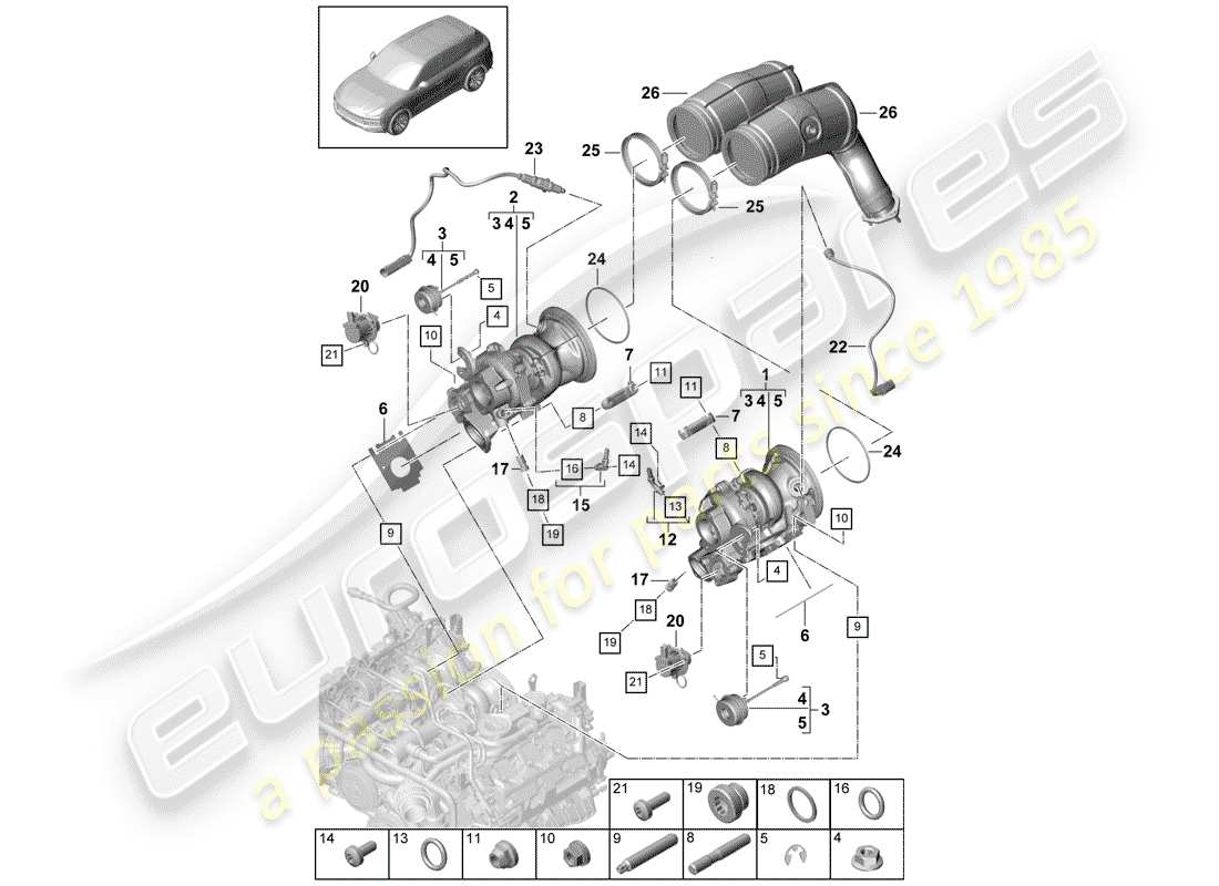 porsche 2018 (cayenne e3 9ya/9yb) abgasturbolader teilediagramm