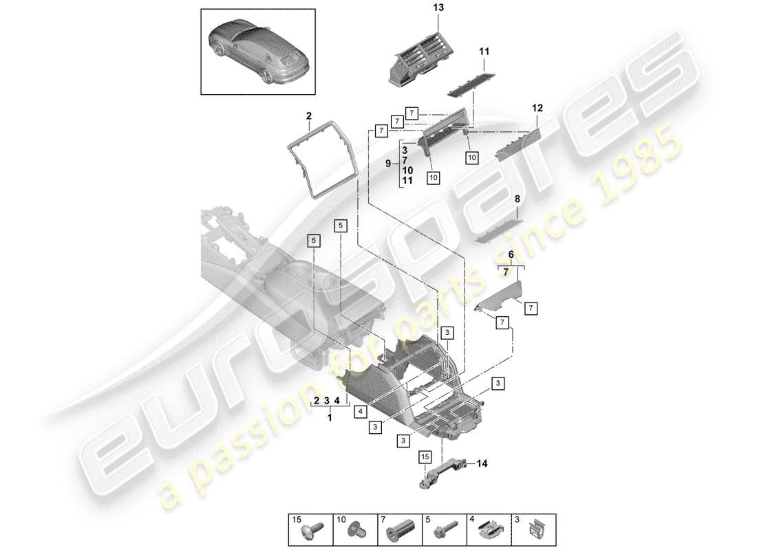 porsche 2017 (panamera 971-1) center console ersatzteildiagramm