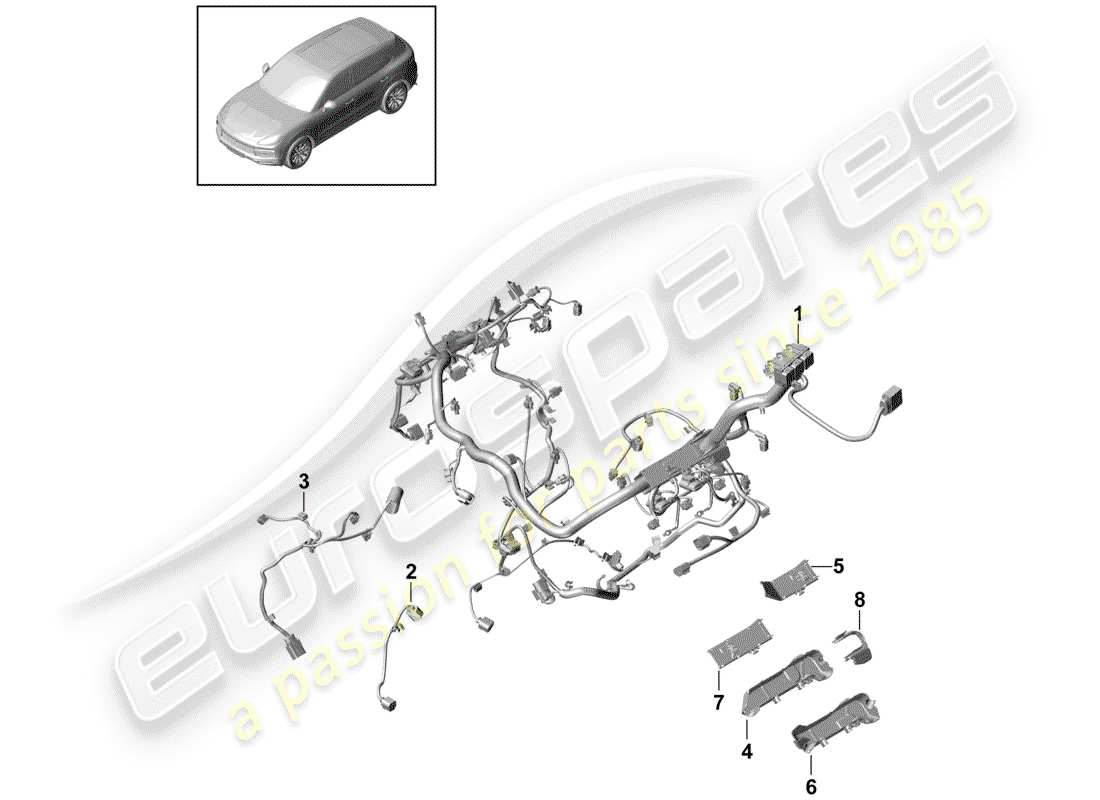 porsche 2018 (cayenne e3 9ya/9yb) kabelbäume ersatzteildiagramm