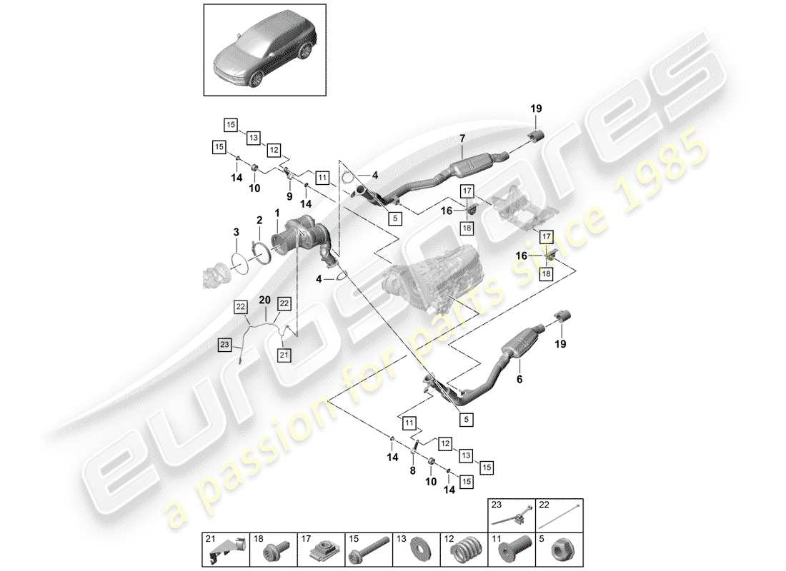 porsche 2018 (cayenne e3 9ya/9yb) auspuffanlage teilediagramm