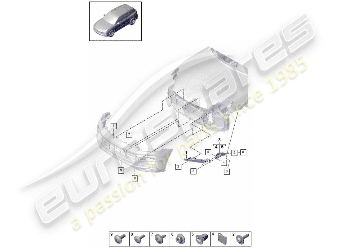 porsche 2019 (cayenne e3 9ya/9yb) befestigungselemente ersatzteildiagramm