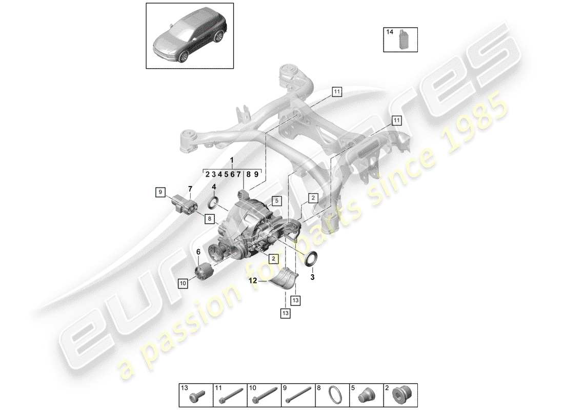 porsche 2018 (cayenne e3 9ya/9yb) hinterachsdifferential ersatzteildiagramm