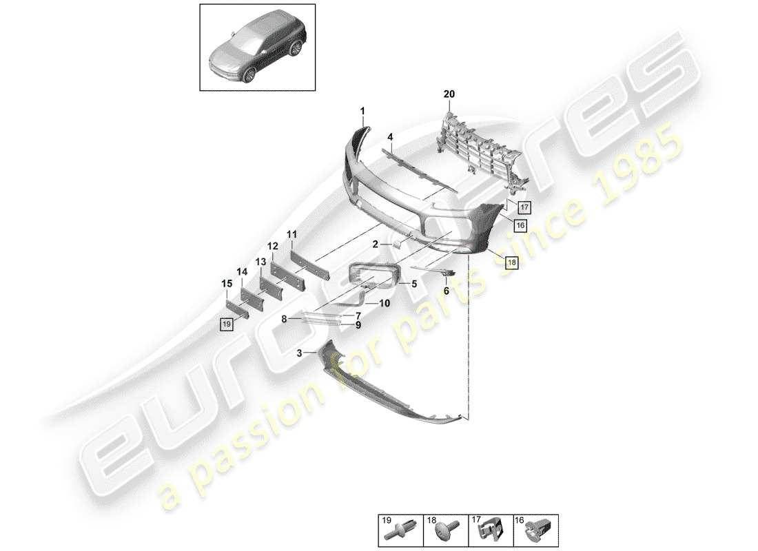 porsche 2019 (cayenne e3 9ya/9yb) stoßstange ersatzteildiagramm