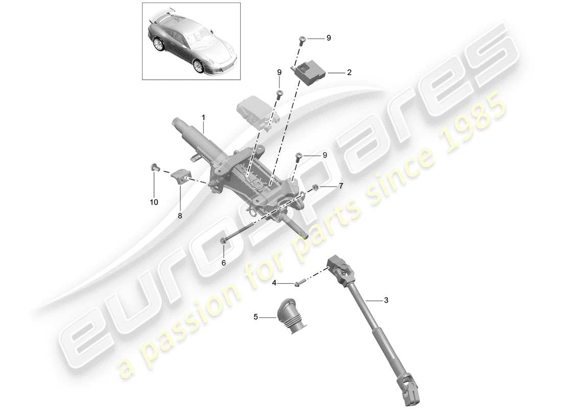 porsche 2019 (991-2 r/gt3/rs) lenksäule ersatzteildiagramm