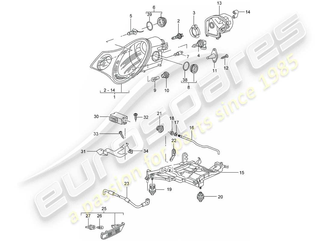 porsche 2005 (996) scheinwerfer - blinker-repeater - d - mj 2002>> ersatzteildiagramm