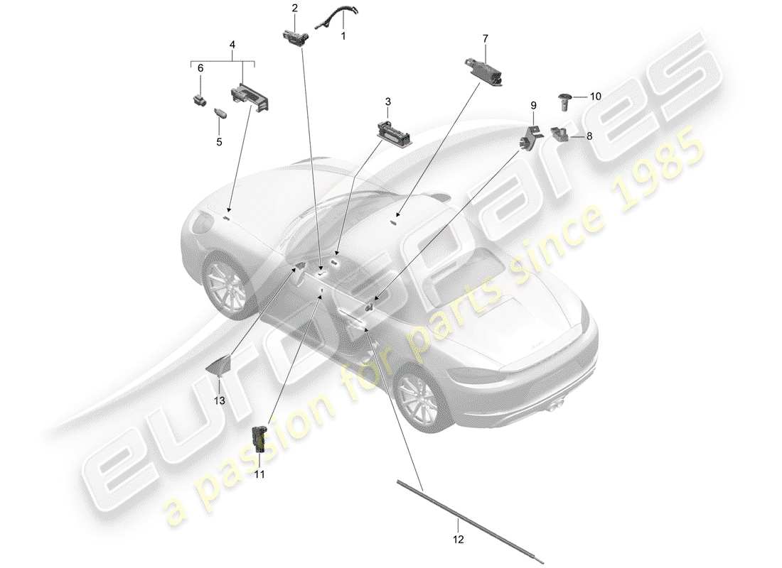 porsche 2017 (718 boxster) innenbeleuchtung ersatzteildiagramm