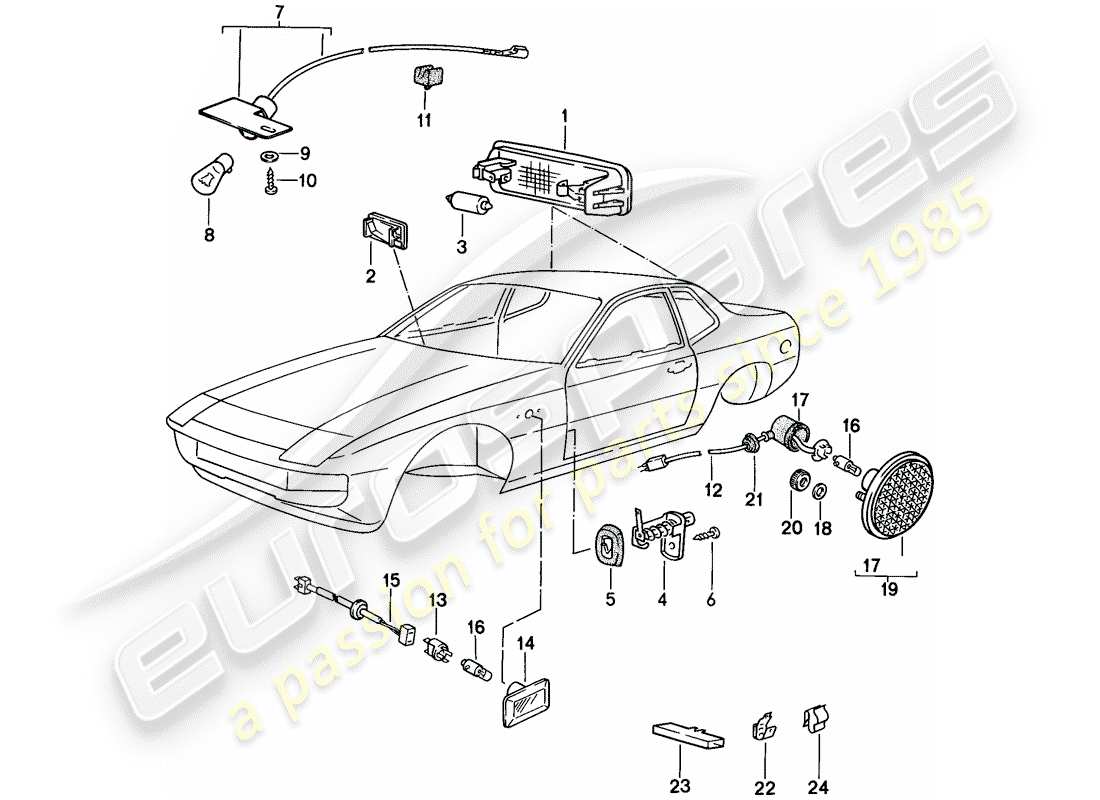 porsche 1988 (924s) innenleuchte - blinker-repeater ersatzteildiagramm