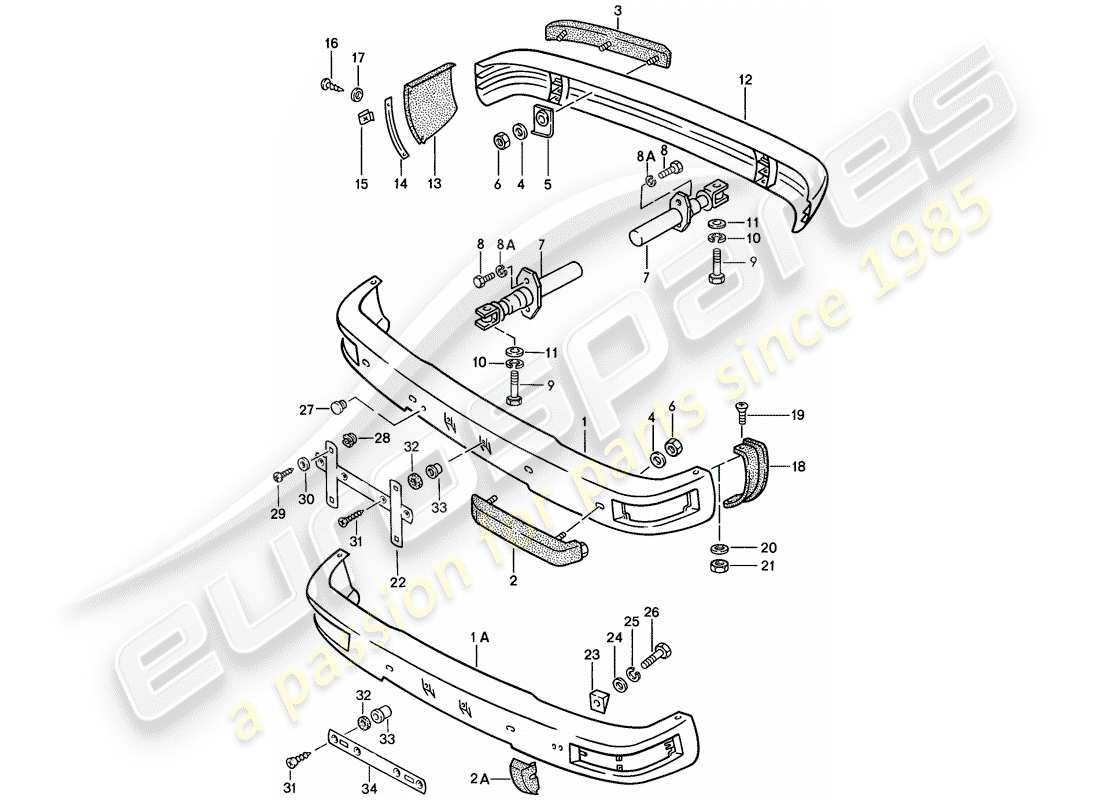 porsche 1987 (924s) stossfänger - mit: - puffer ersatzteildiagramm
