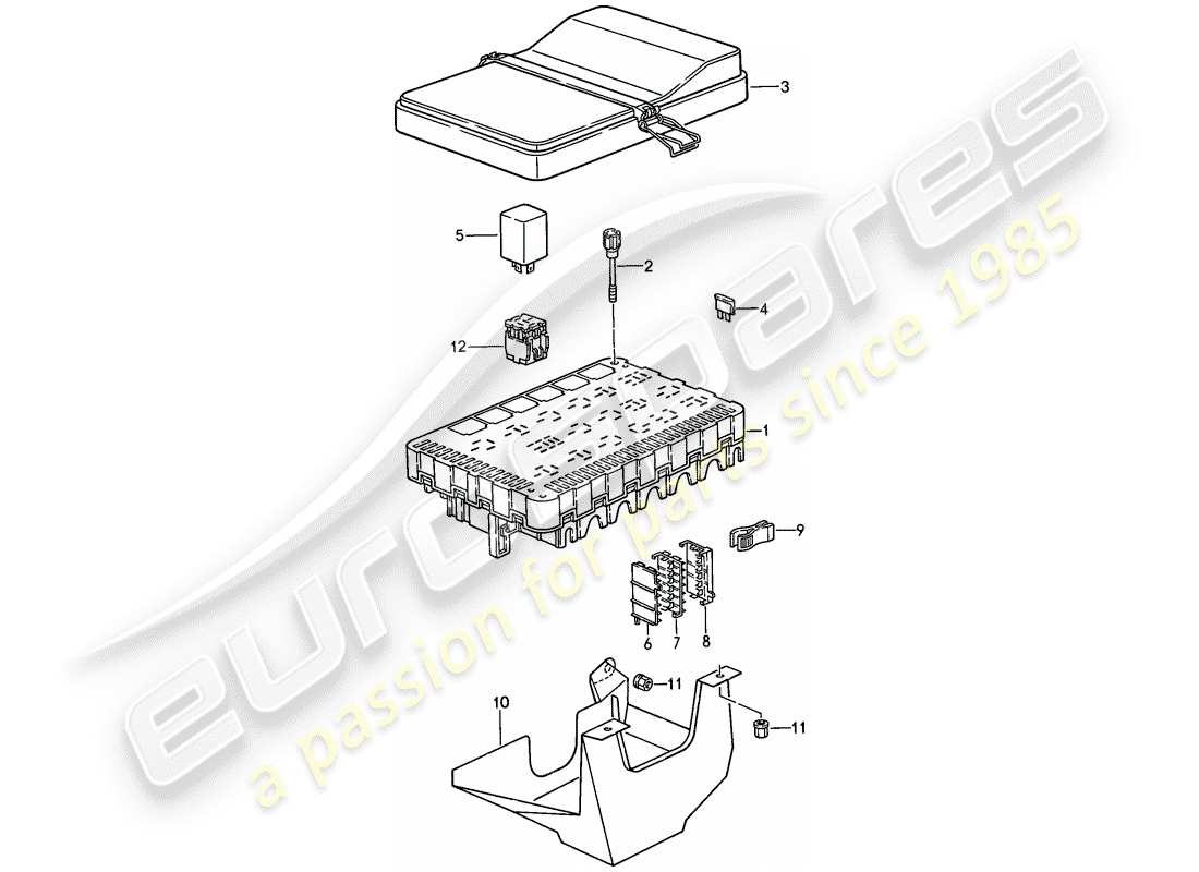 porsche 1986 (944) sicherungskasten/relaisplatte ersatzteildiagramm