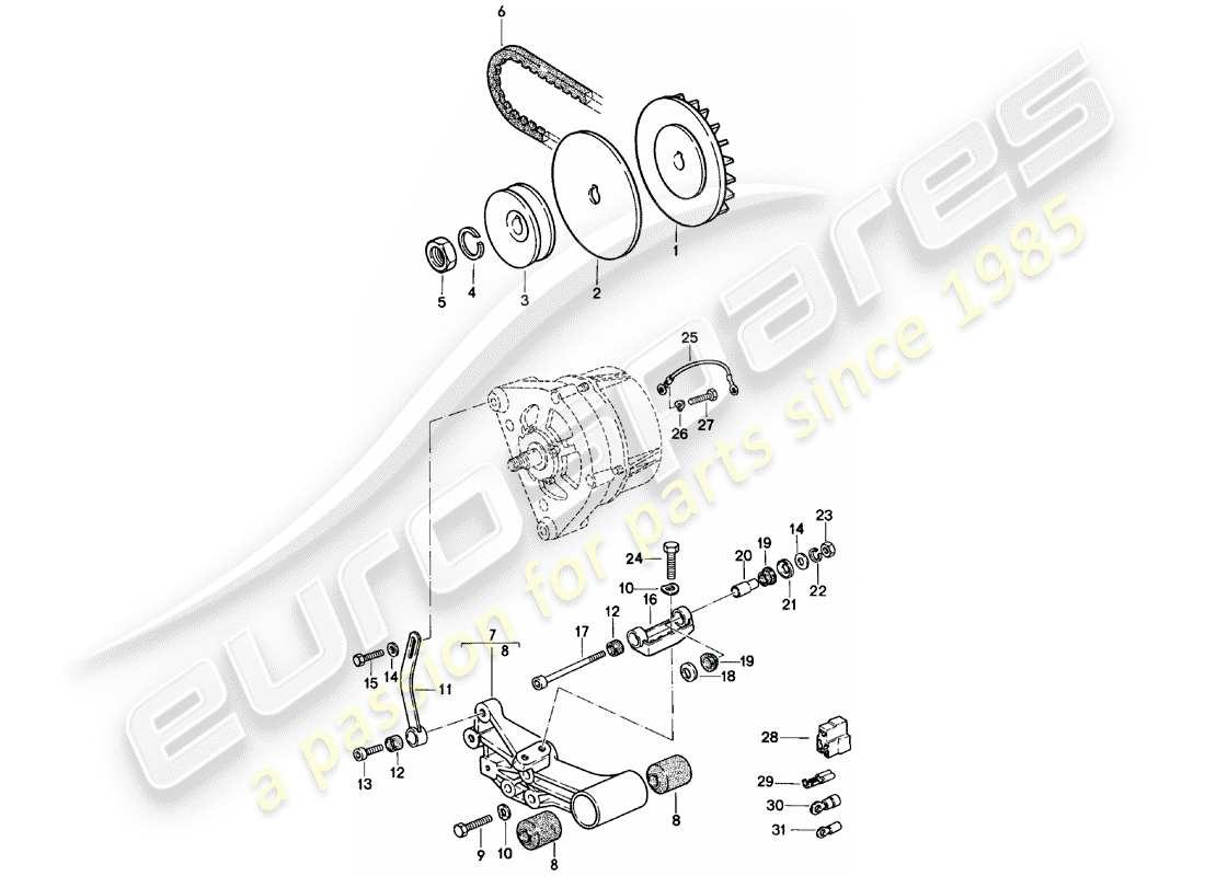 porsche 1984 (924) befestigungselemente - lichtmaschine ersatzteildiagramm