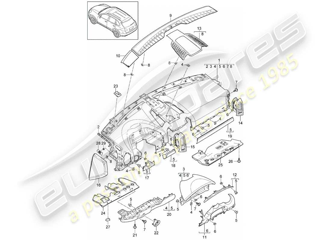 porsche 2013 (cayenne e2 92a) armaturenbrettverkleidung - ersatzteildiagramm