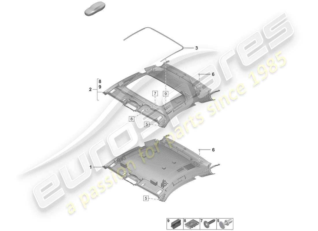 porsche 2020 (992-1) dachverkleidung - ersatzteildiagramm