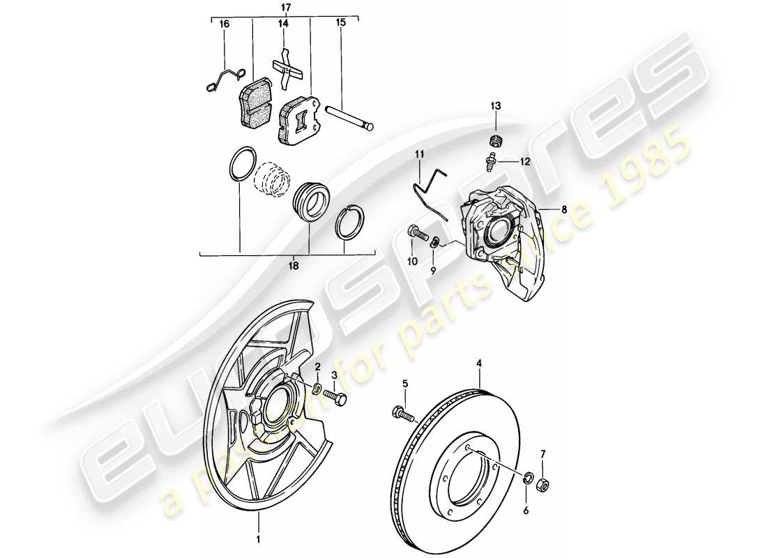 porsche 1976 (924) scheibenbremsen - vorderachse ersatzteildiagramm