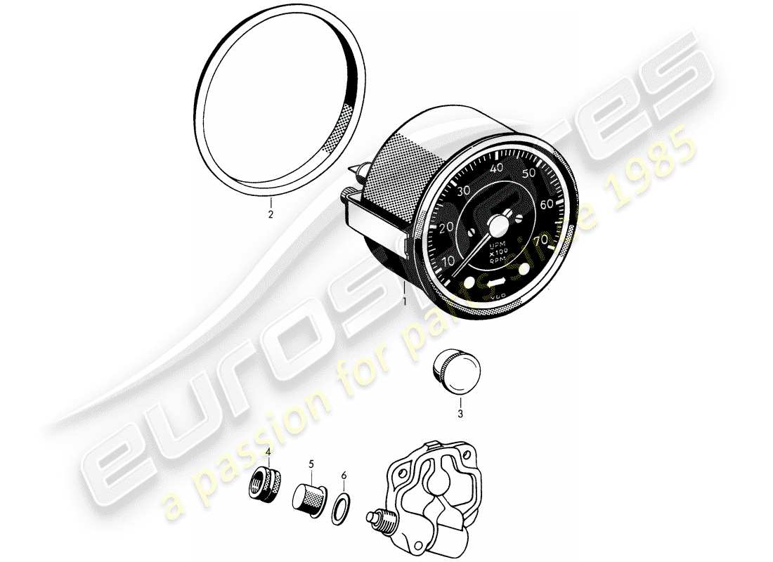 porsche 1961 (356b/356c) drehzahlmesser - elektrisch ersatzteildiagramm