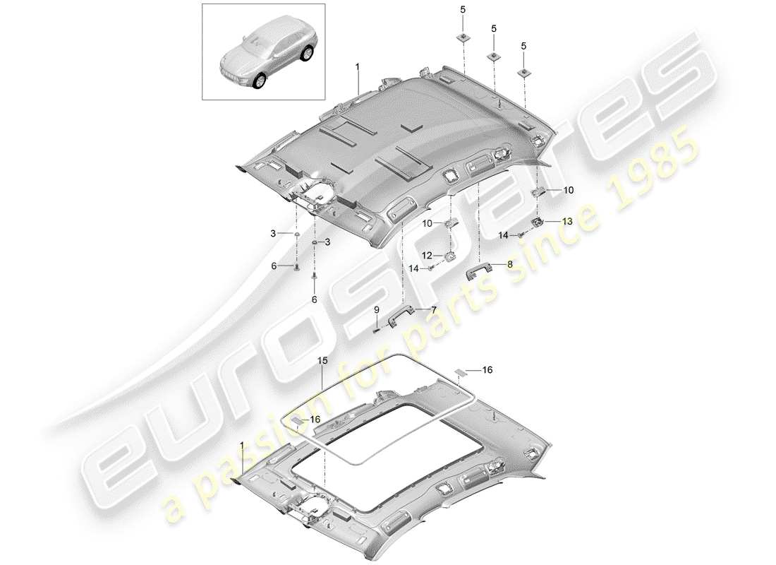 porsche 2017 (macan) dachverkleidung - ersatzteildiagramm