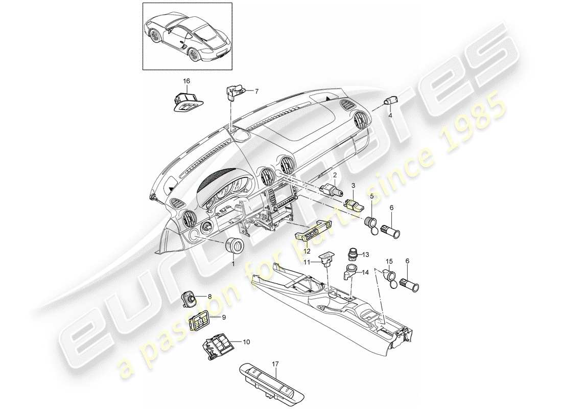 porsche 2009 (987 cayman) switch-ersatzteildiagramm