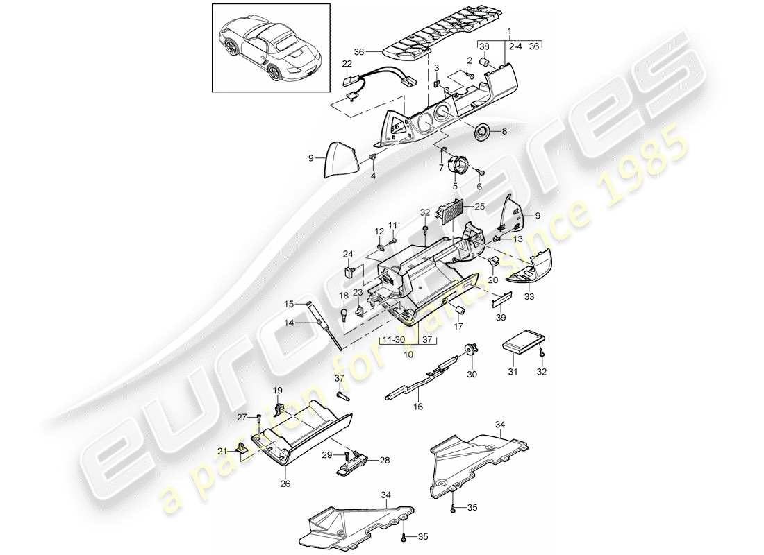 porsche 2011 (987 boxster) handschuhfach-ersatzteildiagramm