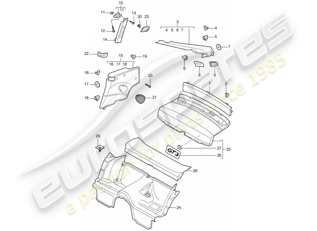 porsche 2008 (997-1 gt3) trims-teilediagramm
