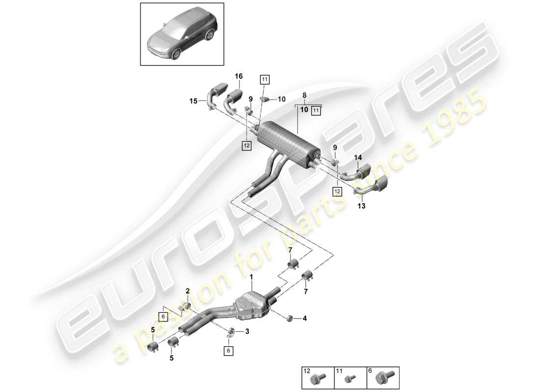 porsche 2018 (cayenne e3 9ya/9yb) auspuffanlage teilediagramm