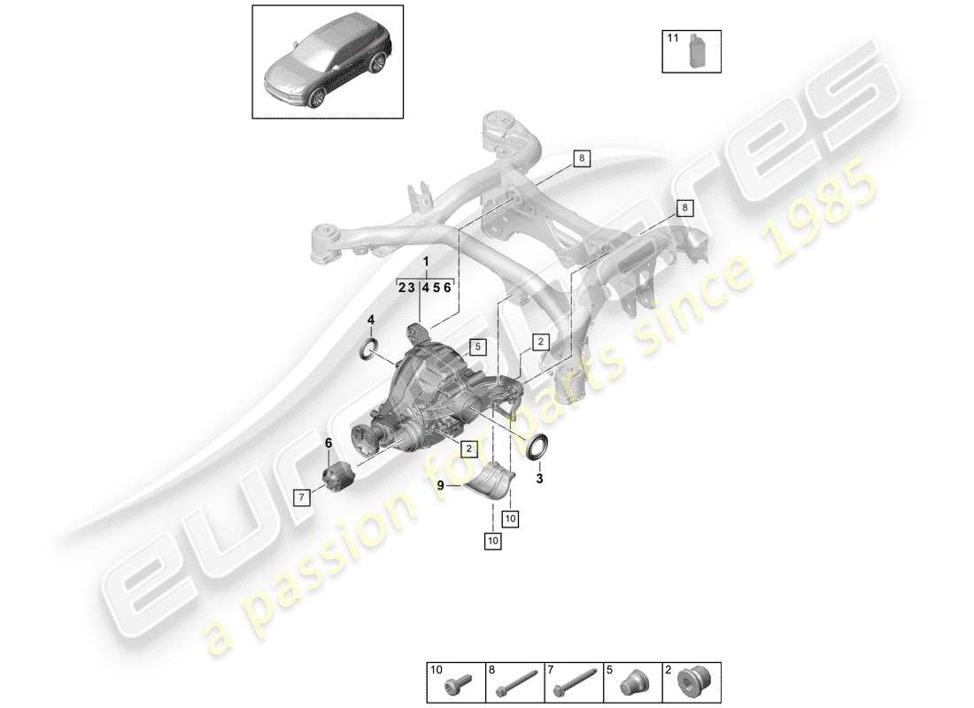 porsche 2018 (cayenne e3 9ya/9yb) hinterachsdifferential ersatzteildiagramm
