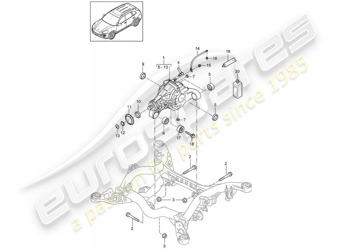 porsche 2014 (cayenne e2 92a) hinterachsdifferential ersatzteildiagramm