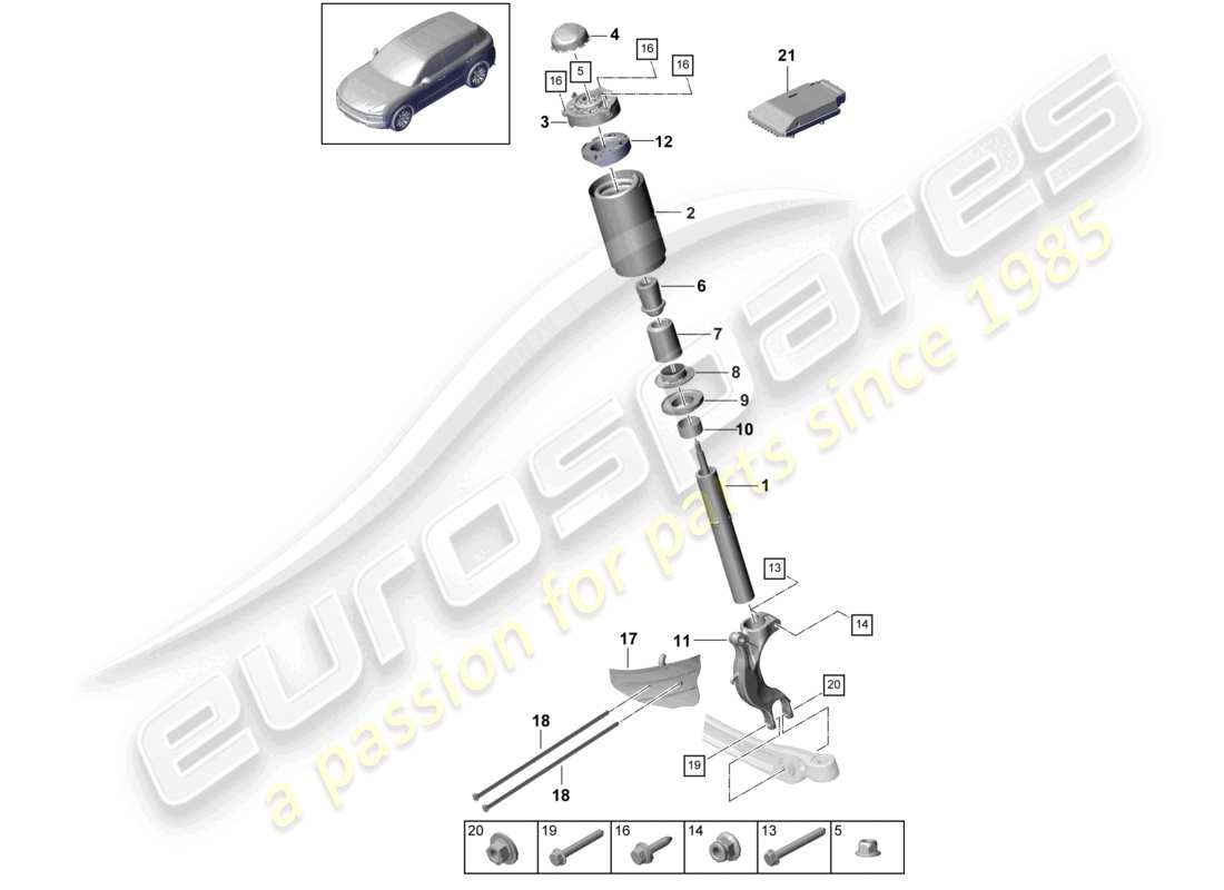 porsche 2019 (cayenne e3 9ya/9yb) fahrwerk federbein komplett für sportfahrwerk teilediagramm