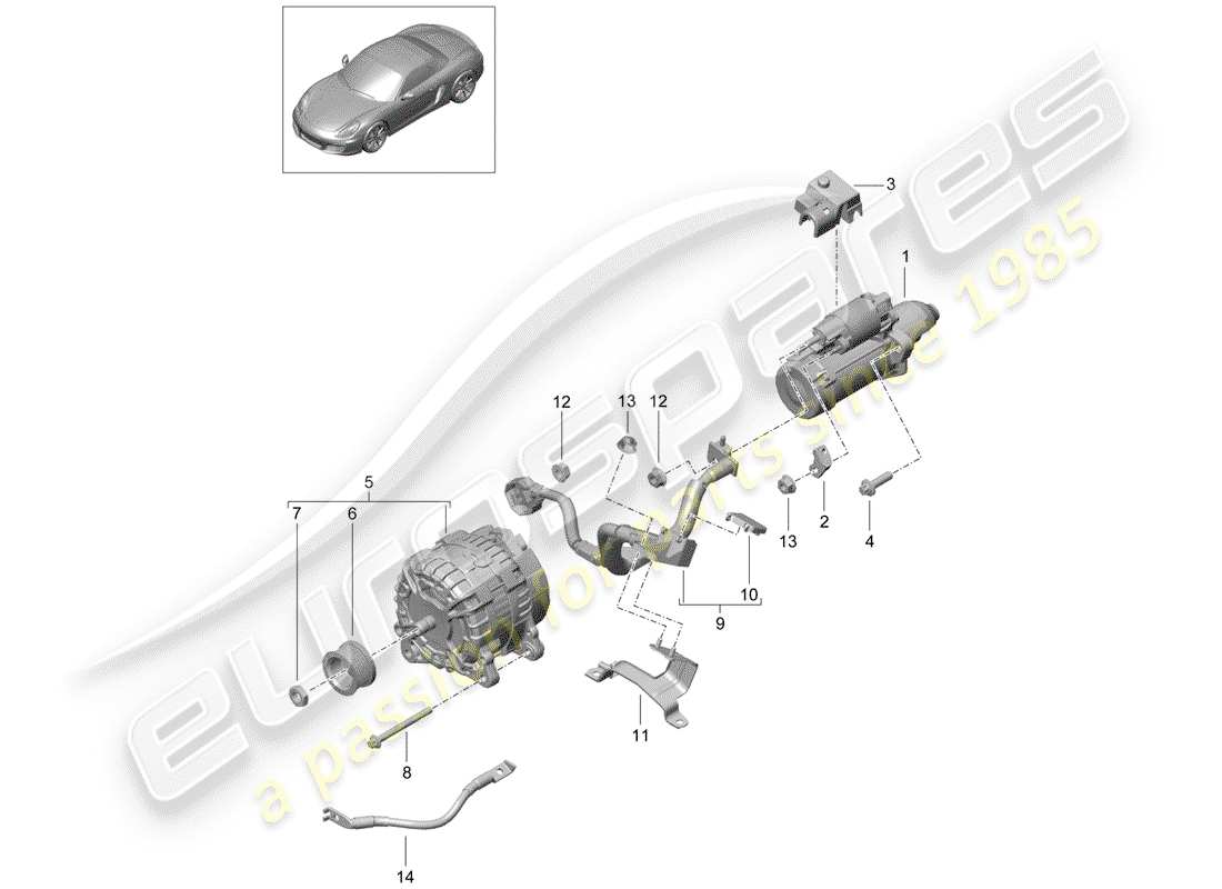 porsche 2013 (981 boxster) starter-ersatzteildiagramm