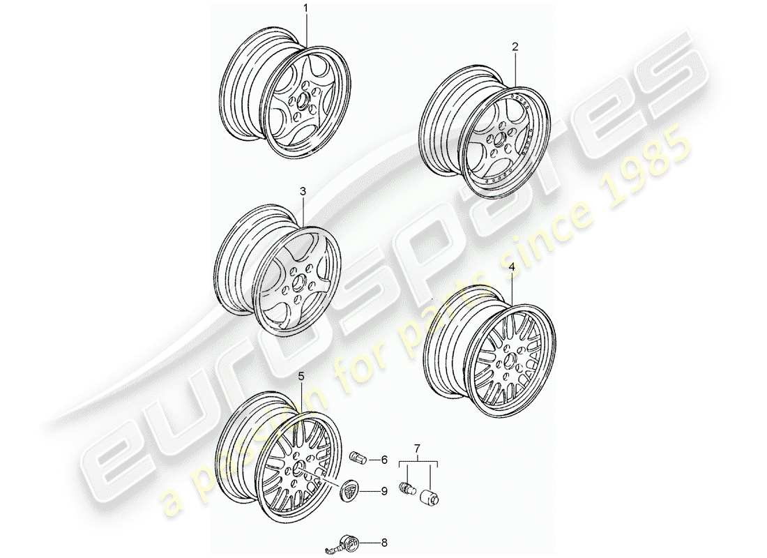 porsche 2010 (tequipment) leichtmetallfelgen-ersatzteildiagramm