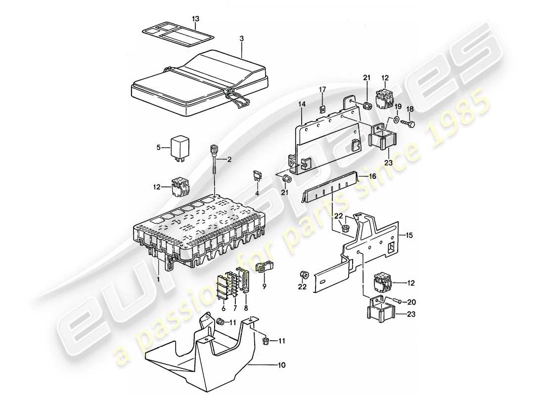 porsche 1992 (968) sicherungskasten/relaisplatte - 1 + 2 ersatzteildiagramm