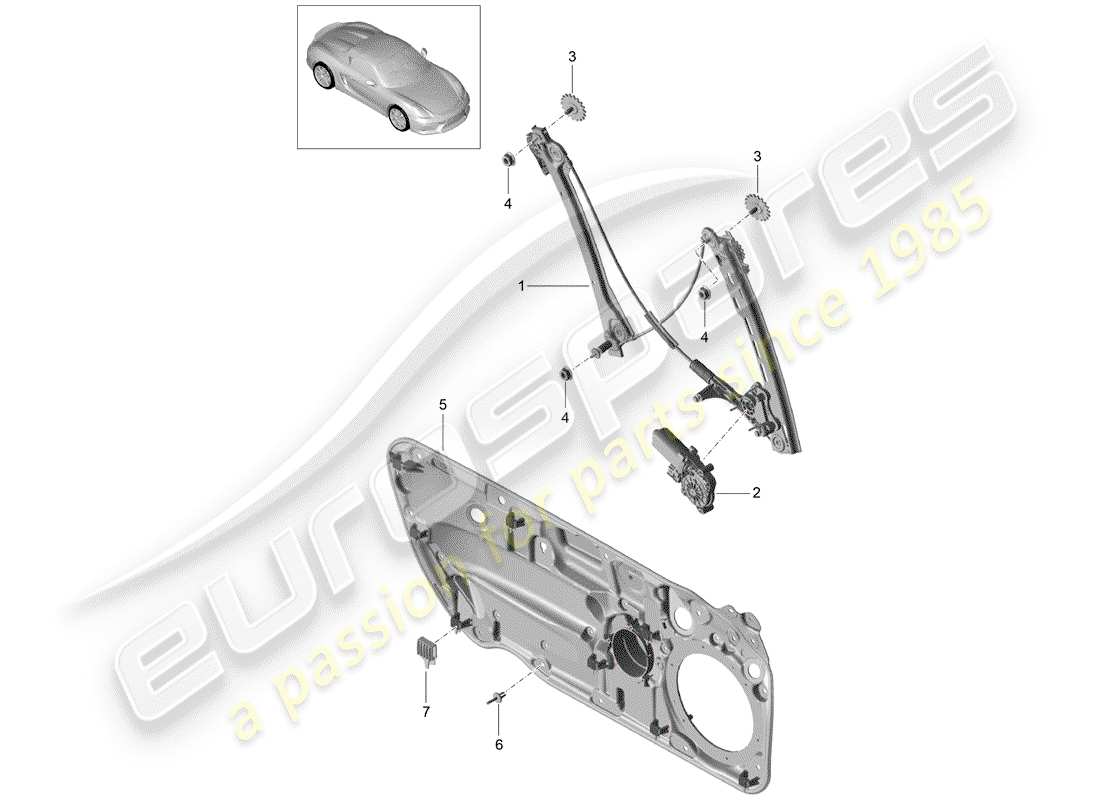 porsche 2016 (981 boxster spyder) fensterheber teilediagramm