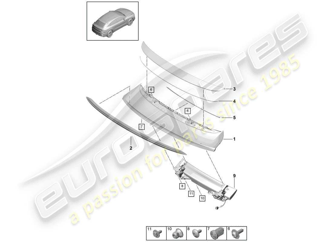 porsche 2020 (cayenne e3 9ya/9yb) heckspoiler teilediagramm